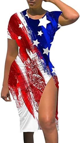 Рокли MIASHUI Petite Maxi за кратки жени, Ден на независимостта, женски американски флаг, секси лятна рокля-туника с