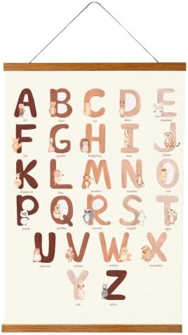 Платно, плакат с азбука за деца - 16x20 детска азбука, стенен декор на лененото платно, с магнитна с дървена рамка |