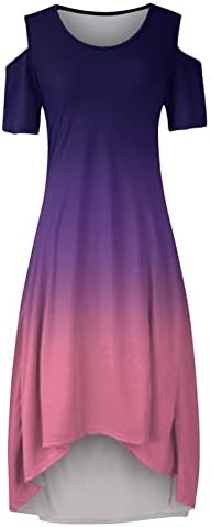 Секси дълга рокля midi в голям размер, наклон на цвят, с отворени рамене, къс ръкав, ежедневна рокля за бременни, сарафан