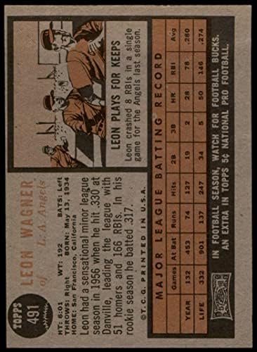 1962 Topps 491 Леон Вагнер Ангелите Лос Анджелис (Бейзболна картичка) VG/БИВШИ Ангели