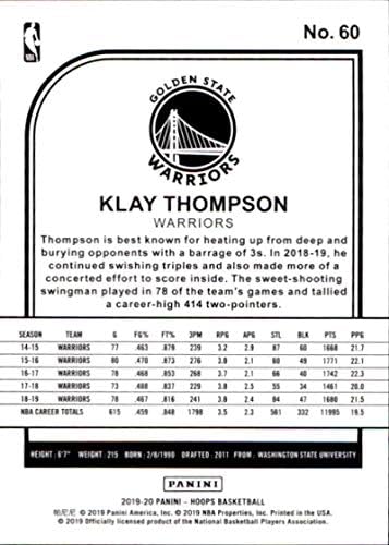 Баскетболно карта / (Загуба) Томпсън Голдън Стейт Уориърс 2019-20 Панини NBA Hoops 60