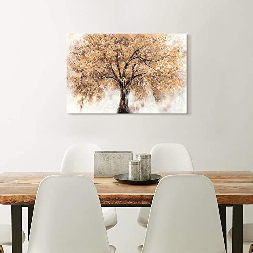 Есенни Картини Стенен Декор на Дърво: Абстрактна Живопис От Жълто Злато, Есенните Отпечатъци Върху Платно Горчичная Природа