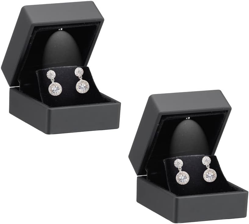 Allure - 2 опаковки, Луксозни кутии за обеци с led подсветка, Елегантен калъф за обици с диаманти квадратна форма За