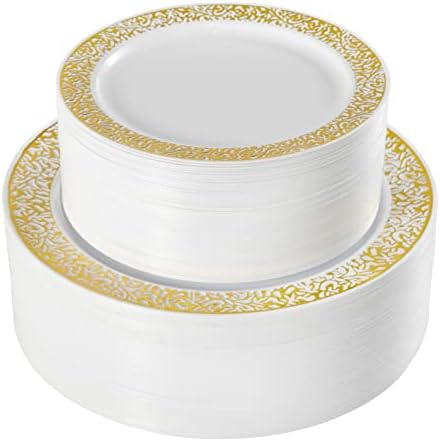 FOCUSLINE 102 бр. Златни за Еднократна употреба Пластмасови чинии, Определени тежки за еднократна употреба плочи за парти