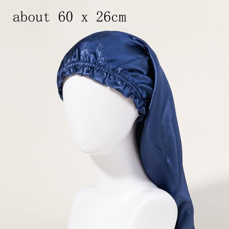 XXXDXDP Сатен Нощна шапка с дълга коса, Коприна Дълга шапка с Мека гумена лента, капачка за Къдрава коса с плитки (Цвят: