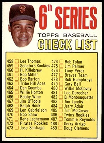1967 Topps 454 ЕДИН Контролен списък за 6 Хуан Маричал Сан Франциско Джайентс (Бейзболна картичка) (няма лявото ухо),