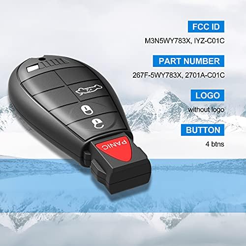 KRSCT Умен ключодържател с 4 бутони, подходящи за Chrysler 300/Dodge Remote Entry Durango, Challenger, Journey, Зарядно устройство, Grand Caravan/FCC ID: M3N5WY783X