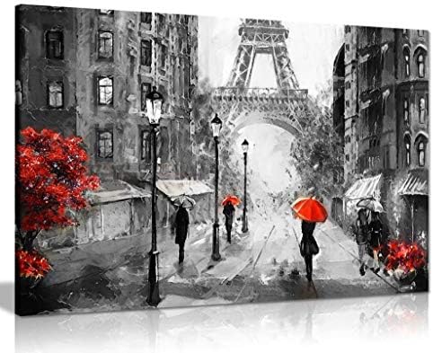 Черно, Бяло, Червено Живопис с маслени Бои Париж-Айфеловата Кула, Гледка към Улицата Платно Стени Книга За Изкуството