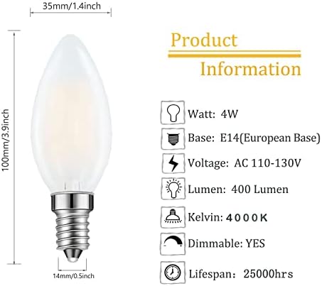 Lamsky E14 Led Лампа Европейската База 4 Watt Led Полилей, Крушка С регулируема Яркост Еквивалент на 40 W, 110 4000 До
