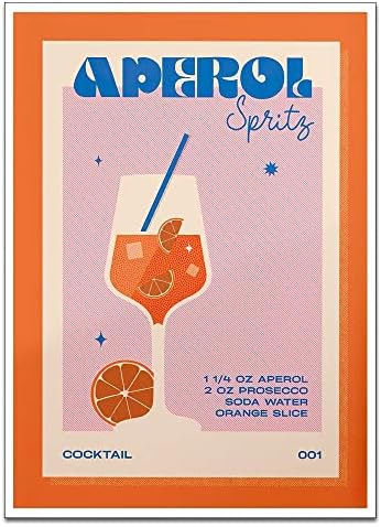 Ретро коктейл Aperol Spritz Плакат Син Оранжев розов Стенни художествени плакати за стая естетически ретро интериор за