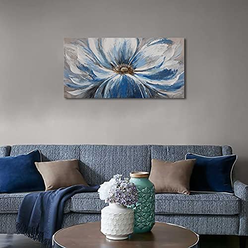 Стенно Изкуство върху Платно с цветя за Хол, Голяма Бяло-Синята Цветен Модел с Принтом Giclee, Стенен Декор, Готов да