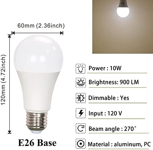 Led лампи Kapata A19 Мощност 75 W, еквивалент на led лампи, с регулируема яркост, ярка бяла 6000 До 10 W, 900 Лумена,
