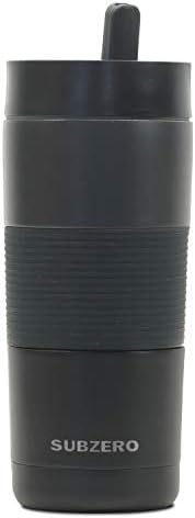 Пътна чаша за топли или студени напитки с вакуумна изолация от неръждаема стомана, дизайн капачки, 2 в 1, 16-унция (черно