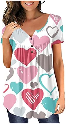 NOKMOPO/ на Женската Риза, Модни и Ежедневни Тениска с Принтом в Свети Валентин е Свободна Тениска с V-образно деколте и къс ръкав, Туника, Тънка Върховете