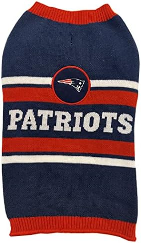 Пуловер за кучета NFL New England Patriots, Среден размер. Топъл и Уютен Вязаный Пуловер за домашни любимци с логото