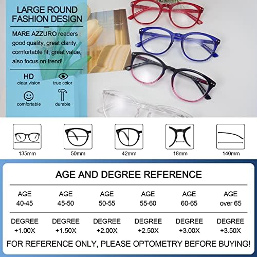 MARE AZZURO Големи Очила За Четене Дамски Модни Кръгли Ридеры 1.0 1.25 1.5 1.75 2.0 2.25 2.5 2.75 3.0 3.5 4.0 5.0 6.0