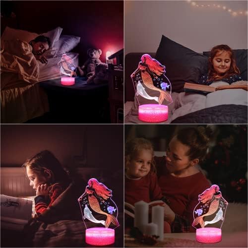 EXOOHOUO 3D Русалка лека нощ (3 Копията) + Game Over 3D нощна светлина В 7 Цвята, Променящите се с дистанционно регулиране