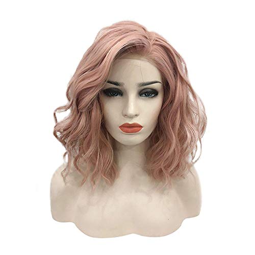 YANG1MN, женски оранжев, розов, пълен ръчен труд, завързана кратък перука, еластична мрежа за коса отпред, 14 инча