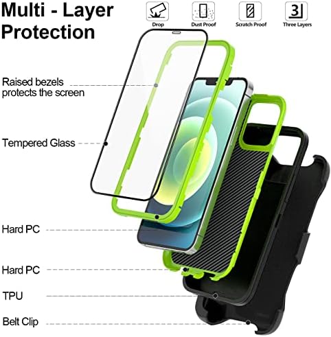 Калъф BypaBox за iPhone 12 и калъф за iPhone 12 Pro с клип за колан, стойка за кобура и 2 защитни екрани, Сверхпрочный