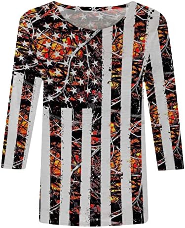 Тениски с графично Изображение на Знамето на САЩ За момичета, Върхове с кръгло деколте, Тениски С 3/4 ръкав, Есенно-Летни