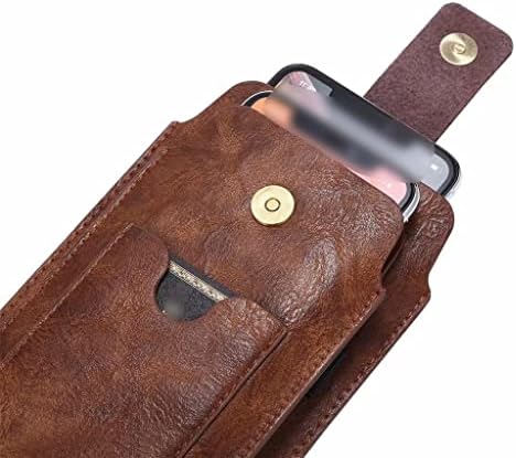 SDFGH Двупластова поясная чанта от естествена кожа, Мъжки поясная чанта за мобилен телефон, калъф-кобур за смартфон (Цвят: