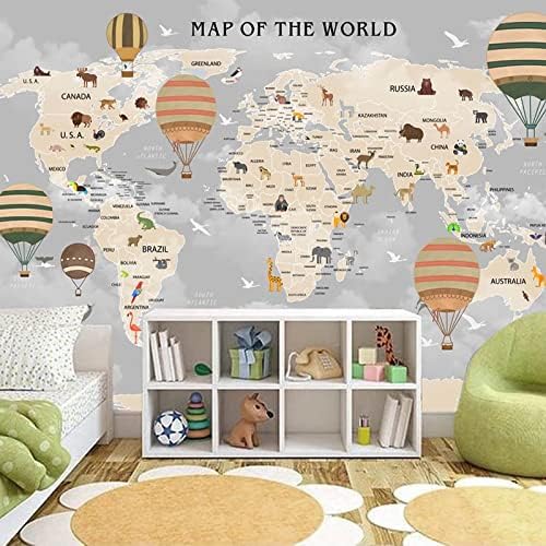 Карикатура Снимки на Животните Балон Карта на Света, Детска Стая, Спалня, Всекидневна Фон Рисувани Стенни Тапети за Декориране