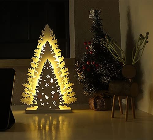 Дървена Коледно Дърво Тенис на Декор, Супергорея, led Лампа за Коледни Елхи от дърво с батерии 2AA 10 инча за Коледна