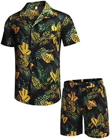 COOFANDY Мъжки Комплекти Хавайски Ризи С Цветя на Куба Яка, Риза с копчета, Костюм