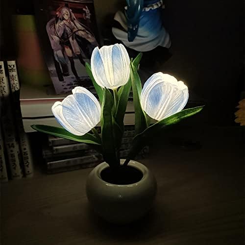 Juisticeville Лале лека нощ LED Украса на Интериора Настолна Лампа Атмосфера Светлина Подарък Растение В Саксия Бяло