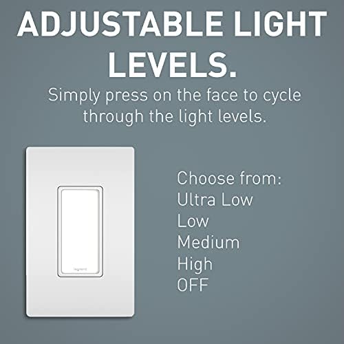 Legrand - Pass & Seymour Full LED с регулируемо ниво на нощно осветление с Безвинтовой фаянс панел В комплекта, Бяла,