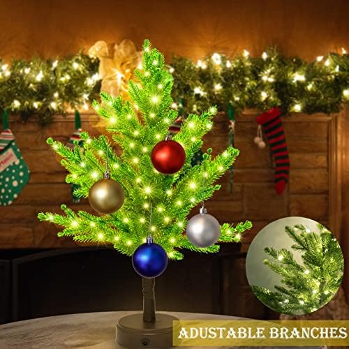 Десктоп украса Мини Елхи с подсветка, Предварително осветени Изкуствена Малка Коледна елха, Коледно Дърво с 80 светодиодни