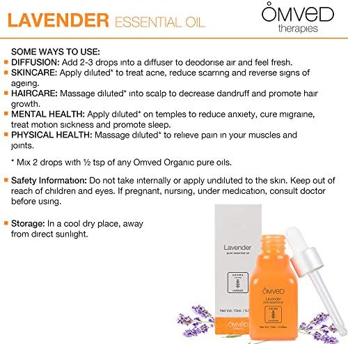Чисто натурално етерично масло от лавандула Omved, идеален за ароматерапия, релаксация, грижа за кожата и много Други!,